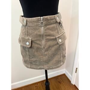 Forever 21 Beige Corduroy Mini with Utility Pockets and a Front Zipper